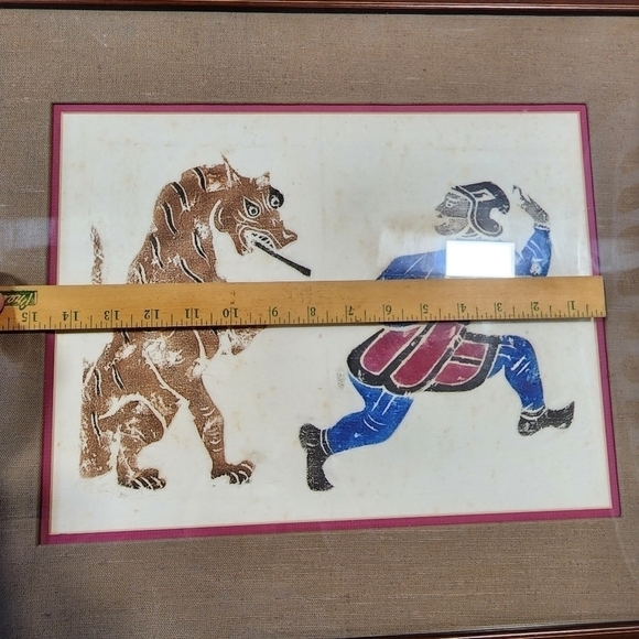 Chinese Temple stone rubbing Framed Art Lion chasing man - Picture 12 of 12